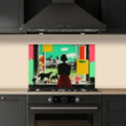 Vrouw - Keuken - Katten - Doorkijk keuken achterwand spatscherm klein -sfeer1