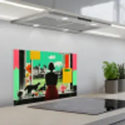 Vrouw - Keuken - Katten - Doorkijk keuken achterwand spatscherm klein -3d_schuin