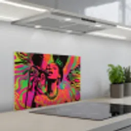 Vrouw - Microfoon - Neon keuken achterwand spatscherm klein -3d_schuin