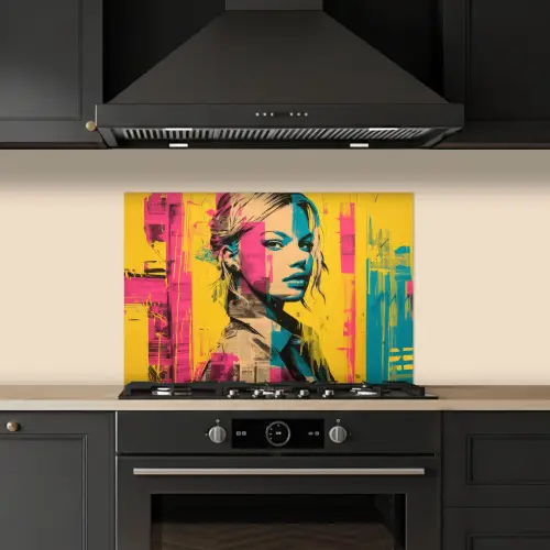 Vrouw - Verfstrepen - Gekleurd keuken achterwand spatscherm klein -sfeer1
