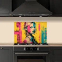 Vrouw - Verfstrepen - Gekleurd keuken achterwand spatscherm klein -sfeer1
