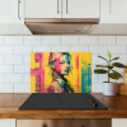 Vrouw - Verfstrepen - Gekleurd keuken achterwand spatscherm klein -sfeer2