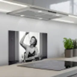 Vrouw - Spaghetti - Zwart - Wit keuken achterwand spatscherm klein -3d_schuin