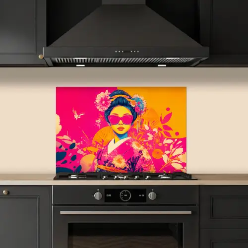 Vrouw - Zonnebril - Abstract - Oranje keuken achterwand spatscherm klein -sfeer1