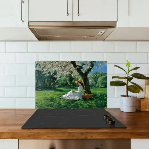 Vrouw - Boom - Boek - Mandje keuken achterwand spatscherm klein -sfeer2