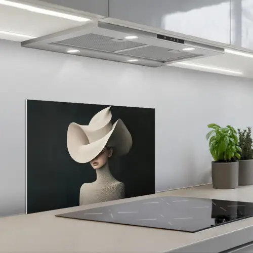 Vrouw - Golvende - Hoed keuken achterwand spatscherm klein -3d_schuin