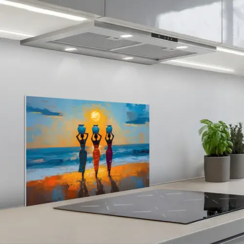 Vrouwen - Strand - Zondsondergang keuken achterwand spatscherm klein -3d_schuin