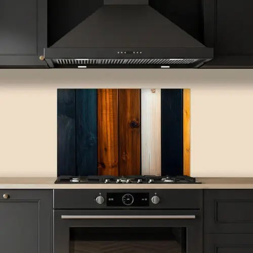 Hout - Planken - Donker - Warm keuken achterwand spatscherm klein -sfeer1