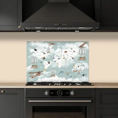 Wereldkaart - Kind - Vliegtuig keuken achterwand spatscherm klein -sfeer1