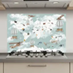 Wereldkaart - Kind - Vliegtuig keuken achterwand spatscherm klein -3d_website