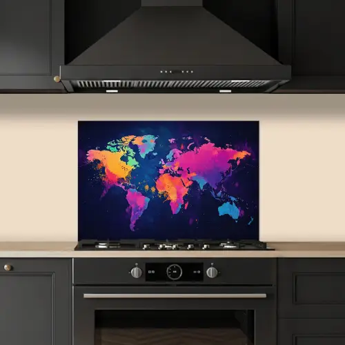 Wereldkaart - Kleurrijk - Graffiti keuken achterwand spatscherm klein -sfeer1