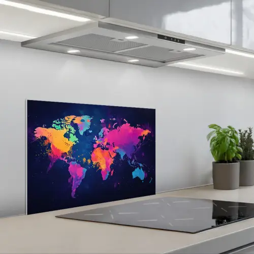 Wereldkaart - Kleurrijk - Graffiti keuken achterwand spatscherm klein -3d_schuin