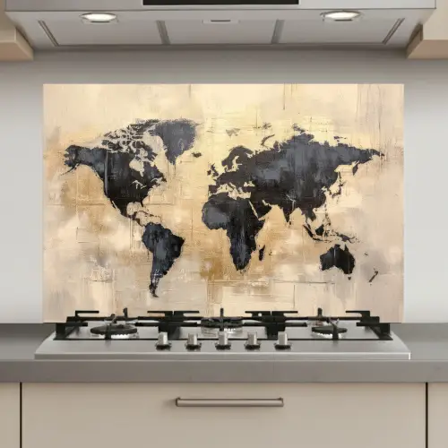 Wereldkaart - Goud - Zwart - Abstract keuken achterwand spatscherm klein -3d_website