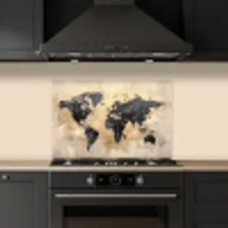 Wereldkaart - Goud - Zwart - Abstract keuken achterwand spatscherm klein -sfeer1