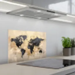 Wereldkaart - Goud - Zwart - Abstract keuken achterwand spatscherm klein -3d_schuin
