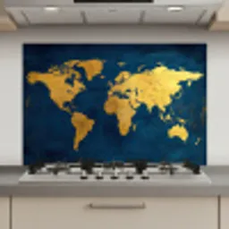 Wereldkaart - Goud - Donkerblauw keuken achterwand spatscherm klein -3d_website