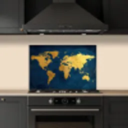 Wereldkaart - Goud - Donkerblauw keuken achterwand spatscherm klein -sfeer1
