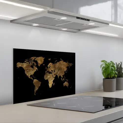 Wereldkaart - Goud - Luxe - Aarde - Zwart keuken achterwand spatscherm klein -3d_schuin