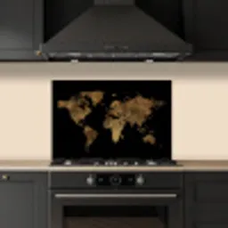 Wereldkaart - Goud - Luxe - Aarde - Zwart keuken achterwand spatscherm klein -sfeer1
