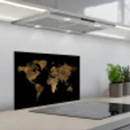 Wereldkaart - Goud - Luxe - Aarde - Zwart keuken achterwand spatscherm klein -3d_schuin