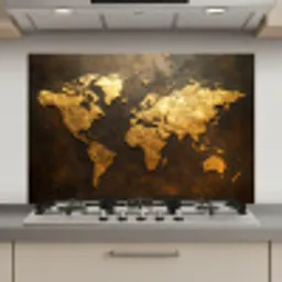 Wereldkaart - Goud - Roest keuken achterwand spatscherm klein -3d_website