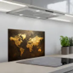 Wereldkaart - Goud - Roest keuken achterwand spatscherm klein -3d_schuin