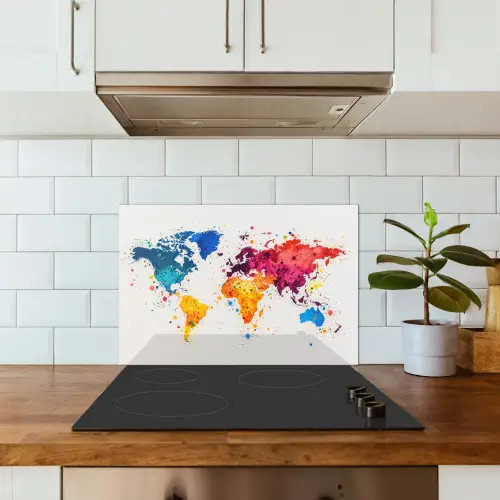 Wereldkaart - Graffiti - Kleurrijk keuken achterwand spatscherm klein -sfeer2