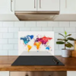 Wereldkaart - Graffiti - Kleurrijk keuken achterwand spatscherm klein -sfeer2
