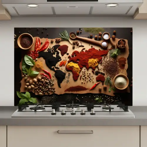 Wereldkaart van Kruiden keuken achterwand spatscherm klein -3d_website