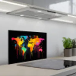 Wereldkaart - Verf - Kleurrijk - Graffiti - Wereld keuken achterwand spatscherm klein -3d_schuin