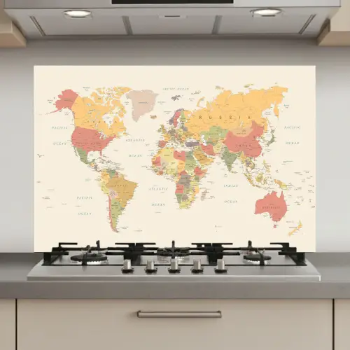 Wereldkaart - Realistisch - Beige keuken achterwand spatscherm klein -3d_website