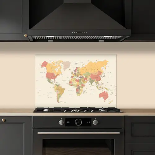 Wereldkaart - Realistisch - Beige keuken achterwand spatscherm klein -sfeer1