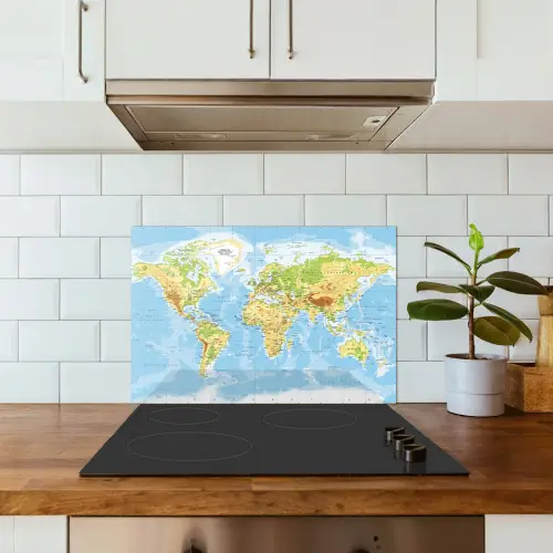 Wereldkaart - Staatkundig - Blauw - Aarde - Educatief keuken achterwand spatscherm klein -sfeer2