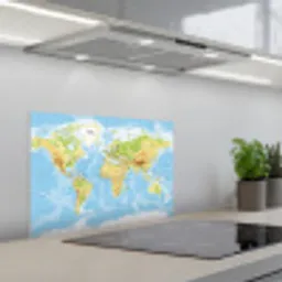 Wereldkaart - Staatkundig - Blauw - Aarde - Educatief keuken achterwand spatscherm klein -3d_schuin