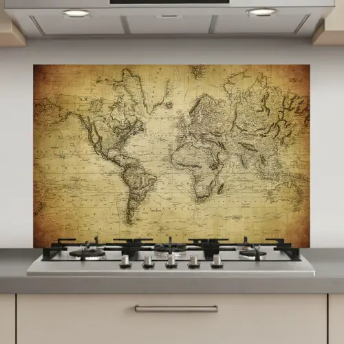 Wereldkaart - Vintage - Antiek - Bruin - Papier keuken achterwand spatscherm klein -3d_website