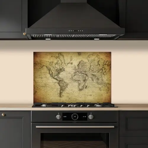 Wereldkaart - Vintage - Antiek - Bruin - Papier keuken achterwand spatscherm klein -sfeer1