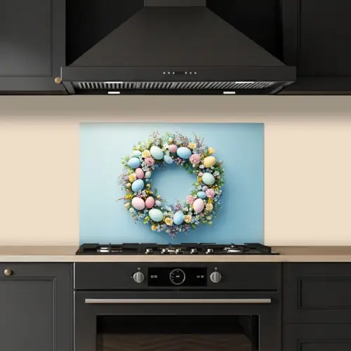 Krans - Eieren - Bloemen keuken achterwand spatscherm klein -sfeer1
