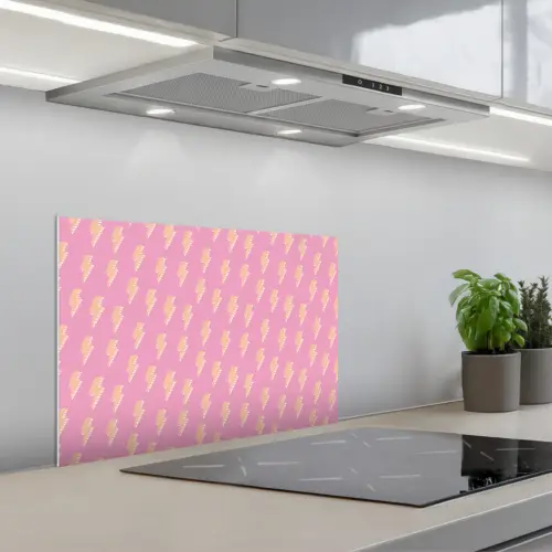 Geel - Bliksem - Roze keuken achterwand spatscherm klein 900 -3d_schuin