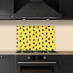 Geel - Frambozen - Patroon keuken achterwand spatscherm klein 900 -sfeer1