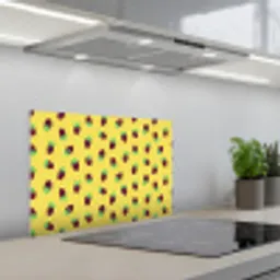 Geel - Frambozen - Patroon keuken achterwand spatscherm klein 900 -3d_schuin
