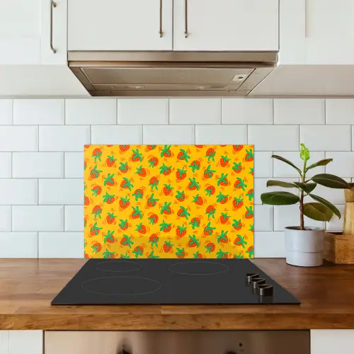 Geel - Aardbei - Patroon keuken achterwand spatscherm klein 900 -sfeer2
