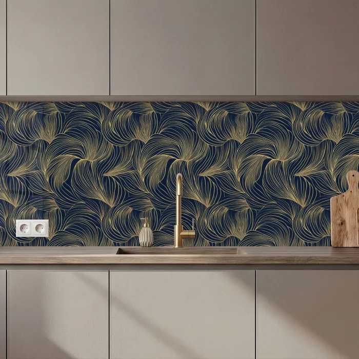 Abstract - Lijnen - Blauw - Goud keuken achterwand 2 middel 871 zz_3dshopping