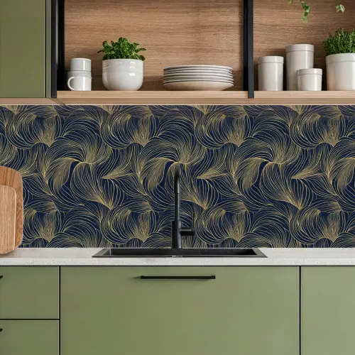 Abstract - Lijnen - Blauw - Goud keuken achterwand 2 middel 871 -sfeer3