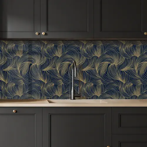 Abstract - Lijnen - Blauw - Goud keuken achterwand 2 middel 871 -sfeer1