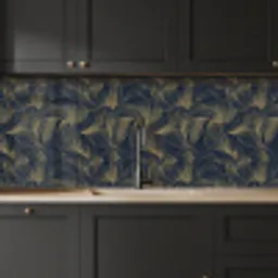 Abstract - Lijnen - Blauw - Goud keuken achterwand 2 middel 871 -sfeer1
