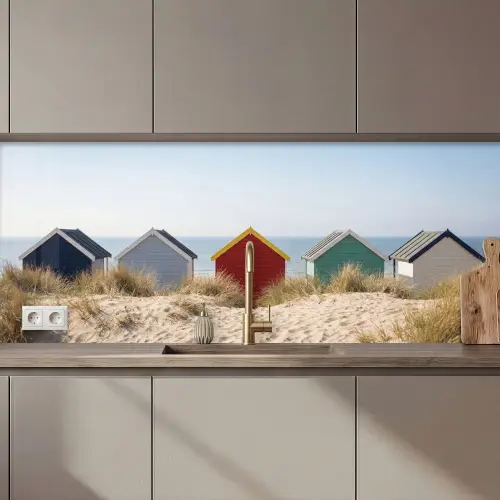 Strand - Huisjes - Kleurrijk - Duinen keuken achterwand 2 middel zz_3dshopping