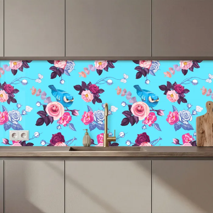 Vogel - Bloemen - Patronen keuken achterwand 2 middel 871 zz_3dshopping