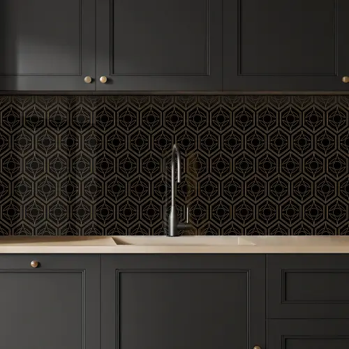 Zwart - Goud - Bloemenkern keuken achterwand 2 middel 871 -sfeer1