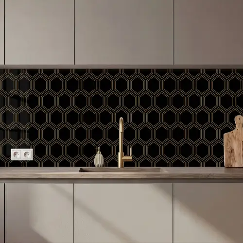 Zwart - Goud - Zeshoek keuken achterwand 2 middel 871 zz_3dshopping