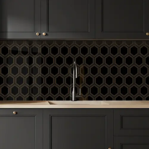 Zwart - Goud - Zeshoek keuken achterwand 2 middel 871 -sfeer1